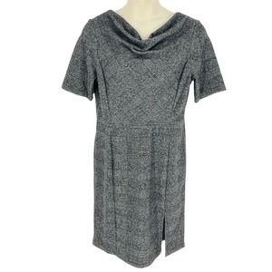 Banana Republic Size 16 Brushed Knit Cowl Neck Short Sleeve Gray Plaid Dress